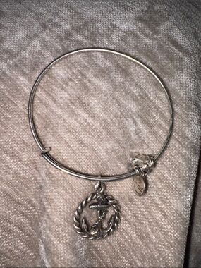 Alex and Ani Silver Anchor Rope Charm Bangle Bracelet
